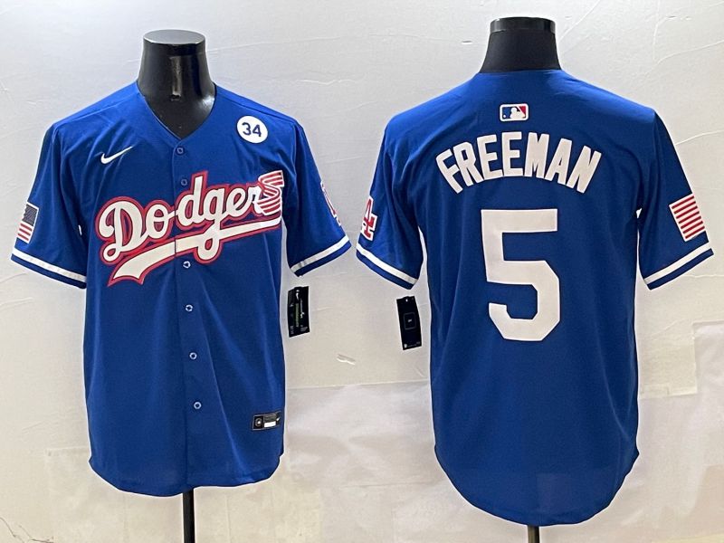 Men Los Angeles Dodgers 5 Freeman Blue Second generation Joint Name Nike 2025 MLB Jersey style 8